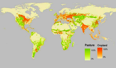 A third of the world's land mass is now being used for agriculture. Image courtesy Our World in Data